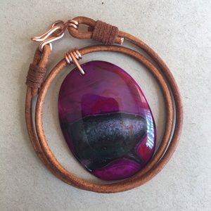 Purple Agate Leather Choker Necklace